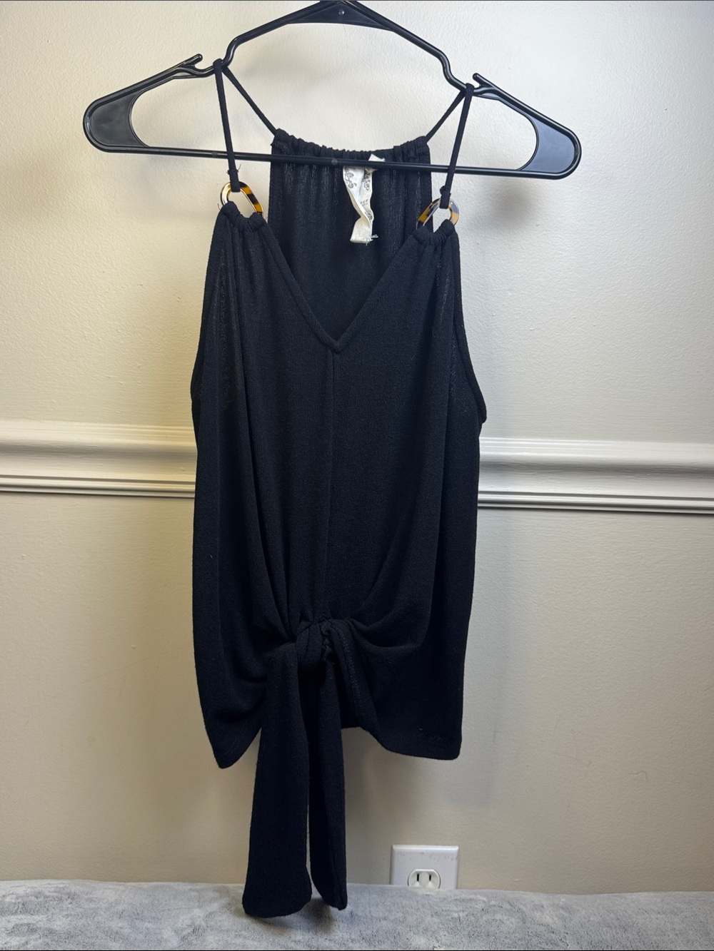 Blu Pepper Black V-Neck Front Tie Knit Tank Top